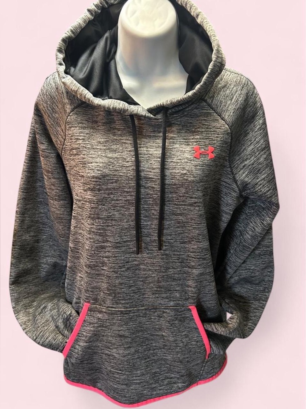 Under Armour Women's Heather Gray Hooded Pullover with Pink Accents
